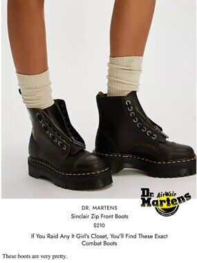 Dr. Martens Sinclair Platform Zip Front Boots Orleans Dark Taupe EU 39 US 8/8.5